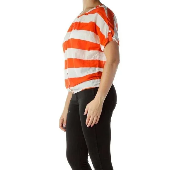 LOFT Orange White Striped Blouse - Picture 3 of 3